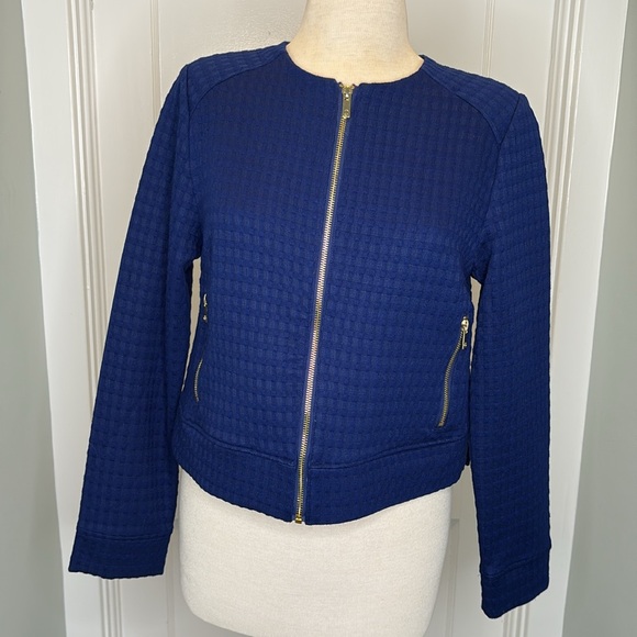 Small Liz Lange Navy Blue Zip Jacket Blazer - Picture 1 of 8